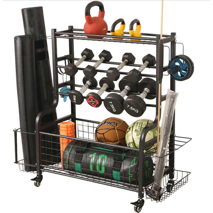 Rack Porta Attrezzi Palestra con Ruote – Rastrelliera Multifunzione per Tappetini, Elastici e Accessori Fitness-2