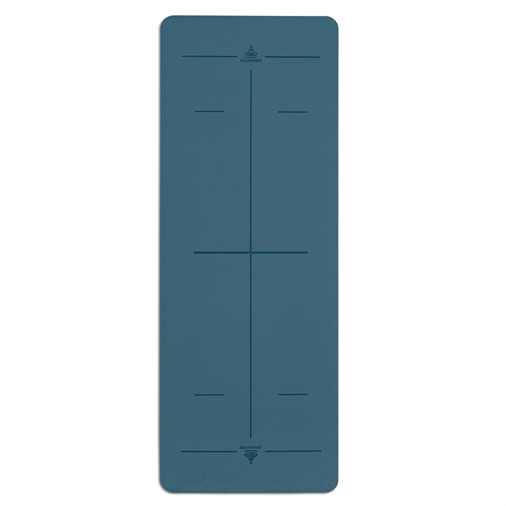 Tappetino Yoga in PU e Gomma Naturale Frosted Deep Blue Teal – Antiscivolo con Indicatori di Allineamento 5 mm