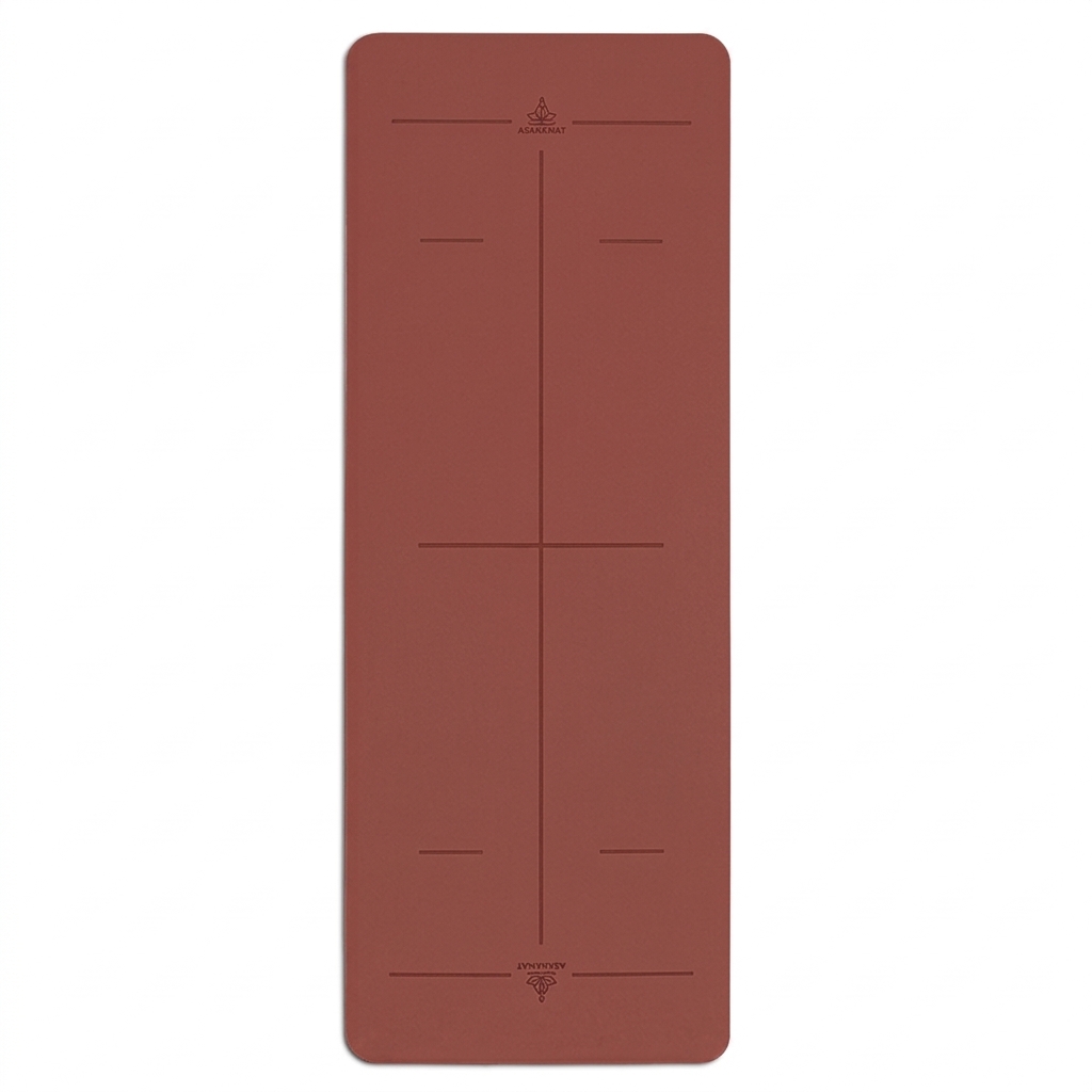 Tappetino Yoga in PU e Gomma Naturale Frosted Rosso Ocra – Antiscivolo con Indicatori di Allineamento 5 mm