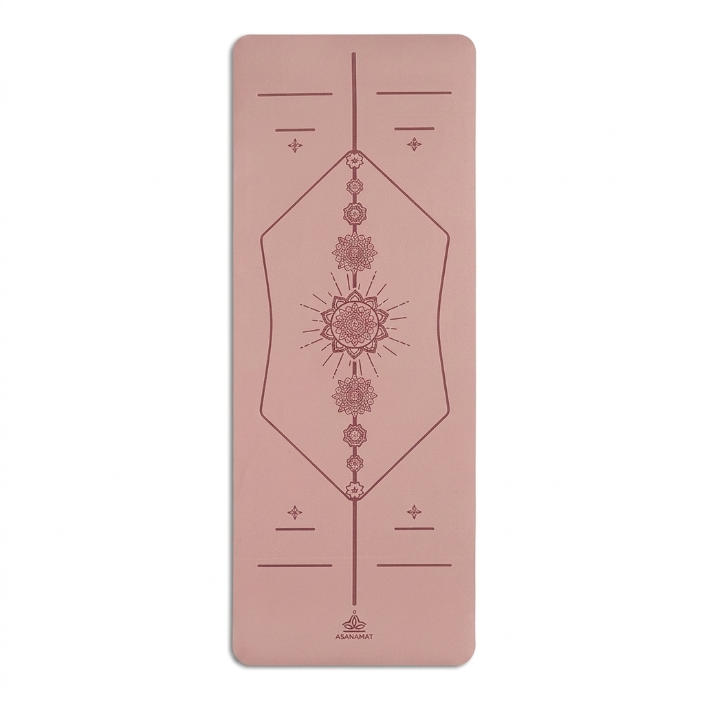 Tappetino Yoga in PU e Gomma Naturale Mandala Misty Rose – Antiscivolo con Indicatori di Allineamento 5 mm